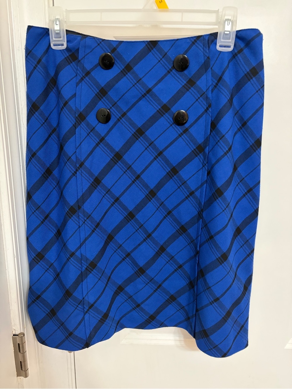 Tailor Vintage Electric Blue Plaid A-Line Skirt with Black Buttons